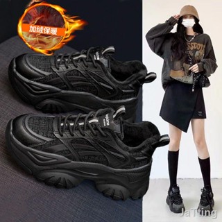 รองเท้าผ้าใบ Black Daddy Shoes Women s Autumn and Winter All-match Explosive Style Plus Velvet Winter Women s Shoes Thic