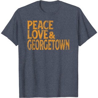 Frogg0-Shop เสื้อยืดครอปเสื้อยืดคอกลม แขนสั้น ผ้าฝ้าย พิมพ์ลาย Peace Love Georgetown Colorado 1960s สไตล์เรโทรS-5XL