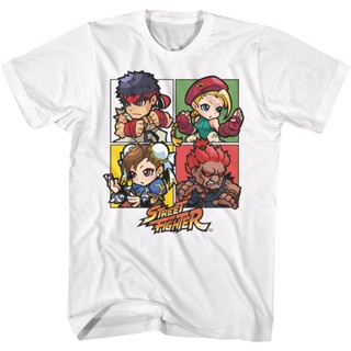 เสื้อแขนสั้น เสื้อยืดผ้าฝ้าย Chibi Boxes Street Fighter T-Shirt เสื้อคนอ้วนผญ เสื้อยืดเด็กผช เสื้อยีด