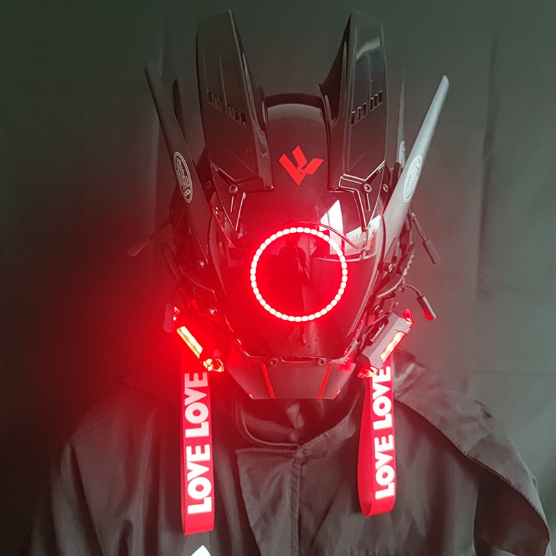 cyberpunk mask หน้ากาก นํา ไซเบอร์พังค์ หน้ากากคอสเพลย์ วิทยาศาสตร์นิยายหมวกกันน็อครอบแสงปีกหน้ากากถักเปียสามเหลี่ยมแสงแต่งหน้าเปลี่ยนเทศกาลดนตรี นํา ส่องสว่างหน้ากากเทคโนโลยีหมวกพ