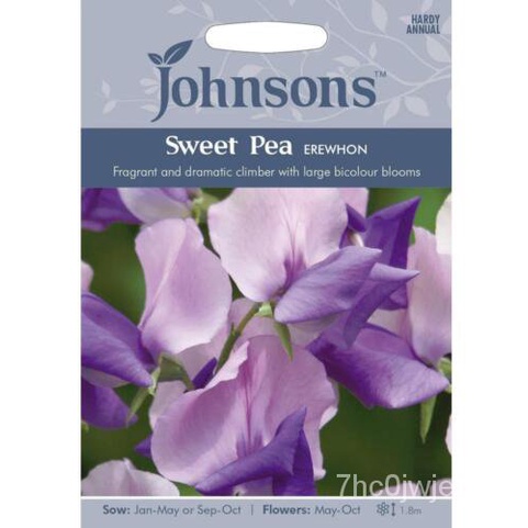 เมล็ด Johnsons Sweet Pea Erewhon Grow แพ็คเก็ตดอกไม้ฤดูร้อนในสวนของคุณเอง เมล็ดพันธุ์