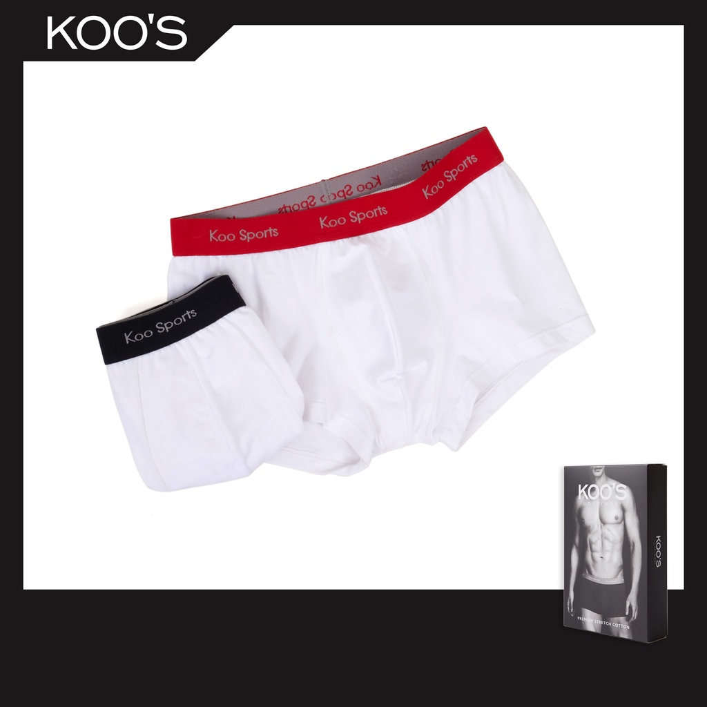 KOO'S กางเกงในชาย กางเกงในบ๊อกเซอร์ บรีฟ Boxer Brief ยางโชว์ รุ่นสปอร์ต *รับประกันคุณภาพยางเอว*  -  stretch คอตตอน