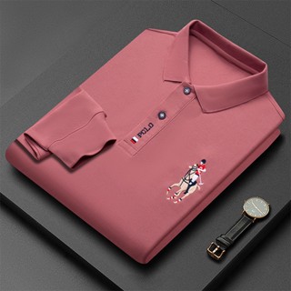 เสื้อโปโลแขนยาวลําลอง คอปก ปักลาย สีพื้น แฟชั่นนักธุรกิจ สําหรับผู้ชาย