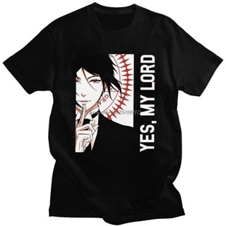 ผ้าฝ้ายแท้พร้อมส่ง เสื้อยืดลําลอง ผ้าฝ้าย แขนสั้น คอกลม พิมพ์ลายการ์ตูนอนิเมะ Sebastian Michaelis สีดํา หลากสี สไตล์สตรี