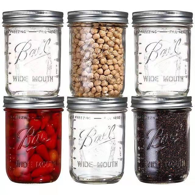 ขวดปิดผนึกBall American Mason Jam Bottle Glass Transparent Sealed Jar Cake Milkshake Salad Bottle Oa