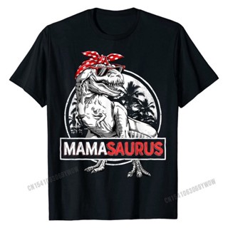 เสื้อยืดโอเวอร์ไซส์Lyzh เสื้อยืดผ้าฝ้าย แขนสั้น พิมพ์ลายไดโนเสาร์ Mamasaurus T rex สําหรับผู้ชายS-4XL