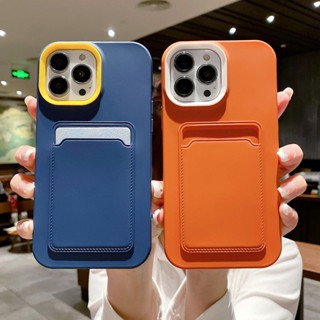 3-in-1 เคสโทรศัพท์มือถือ ซิลิโคน พร้อมช่องใส่บัตร สีพื้น สําหรับ iPhone 14promax 13 12 11 7Plus X XR XSMAX