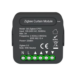 QS-Zigbee-CP03 Tuya Zigbee Smart Curtain Switch Module ม่านบ้าน Retrofit Module อุปกรณ์โทรศัพท์มือถือ ฟังก์ชั่นเวลาที่ใช้ร่วมกัน APP รีโมทคอนโทรล เข้ากันได้กับ Alexa Google Home Voice Control ต้องใช้กับ Gateway