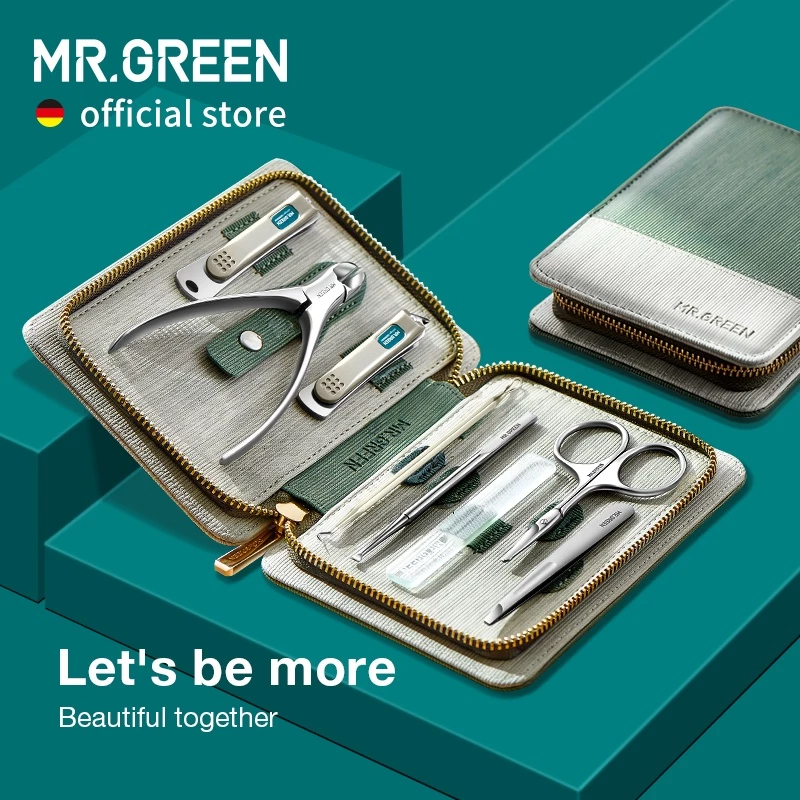 MR.GREEN 8 in 1 ชุดกรรไกรตัดเล็บ สเตนเลส แนวทะแยง สีเขียว สไตล์เยอรมนี สําหรับดูแลเล็บมือ เท้า เล็บอักเสบ