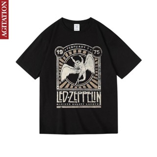 ☢อินเทรนด์ยุโรปและอเมริกาแถบโลหะ Led Zeppelin เสื้อยืดผู้หญิงและผู้ชาย unisex หลวม BF สไตล์