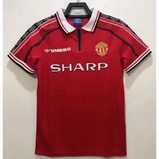 เสื้อกีฬาแขนสั้น ลายทีมชาติฟุตบอล Manchester United 1998 1999 ชุดเหย้า สไตล์ไทยเรโทร