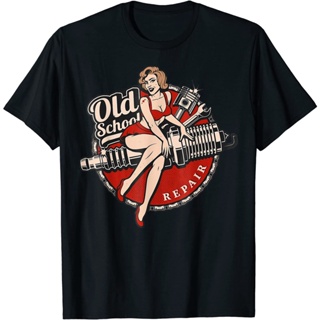 Oldschool Repair pinup Girl Spark plug Hotrod US Car Service T-Shirt