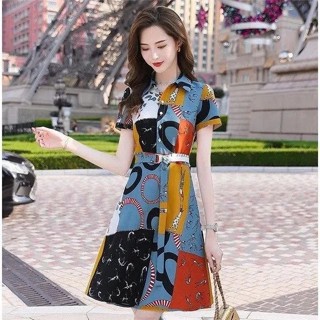 Women Large Size Short Sleeve Printed Dress C10082