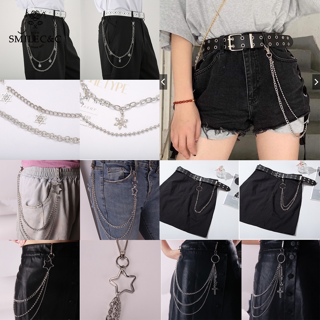 SmileFairyCC【COD & พร้อมส่ง】เข็มขัดหนังโซ่คาดเอว สีดํา เครื่องประดับร่างกาย สําหรับผู้หญิง (สีขาว)