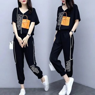 【30-90KG】Women Large Size Casual Short Sleeve Top + Pants Set C10056