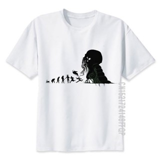 เสื้อยืดสีขาว เสื้อยืดผู้ชาย Cthulhu เสื้อยืดผ้าฝ้าย 100% พิมพ์ลาย Lovecraft สําหรับผู้ชาย