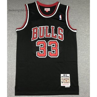 Chicago Bulls สีดํา สําหรับผู้ชาย #เสื้อกีฬาบาสเก็ตบอล ปักลาย Scottie Pippen สไตล์วินเทจ 33