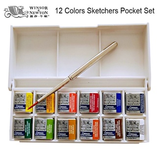 Winsor &amp; Newton Cotman ชุดกล่องสีน้ํา 12 สี 12 สี และแปรง