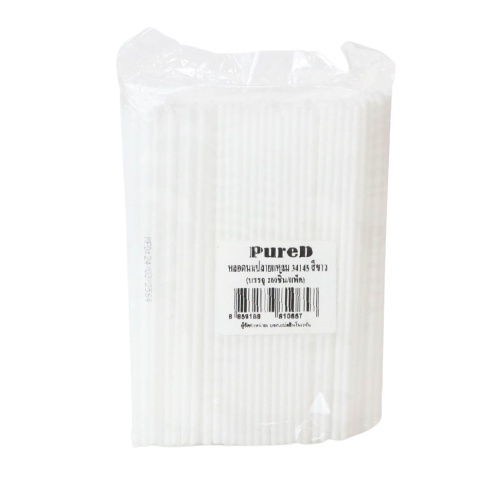 หลอดนม ปลายแหลม PureD  34145  สีขาว  (200เส้น/ห่อ) หยกออนไลน์