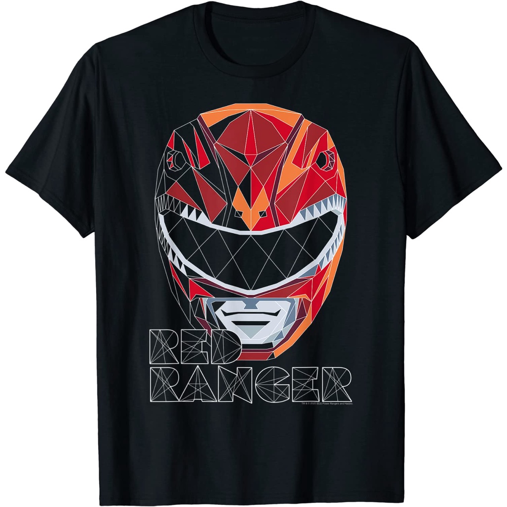 Power Rangers Red Ranger หมวกกันน็อคทรงเรขาคณิต Big Face T-Shirt