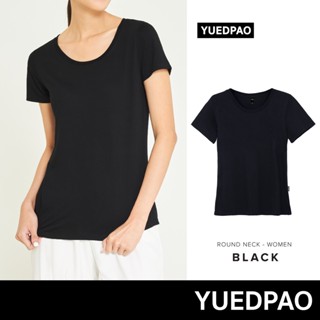 Yuedpao No.1 เสื้อยืดผู้หญิง ไม่ย้วย ไม่หด ไม่ต้องรีด ผ้านุ่มใส่สบาย Ultrasoft Non-Iron เสื้อยืดคอกลมผู้หญิง สีดำ