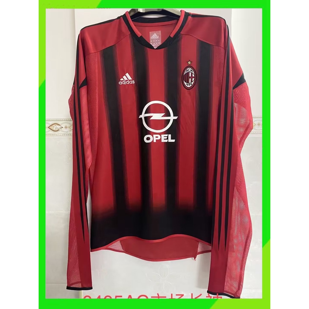 เสื้อกีฬาแขนยาว ลายทีมชาติฟุตบอล Retro 2004 2005AC Milan 04 05 ชุดเหย้า สําหรับผู้ชาย ไซซ์ S - XXL