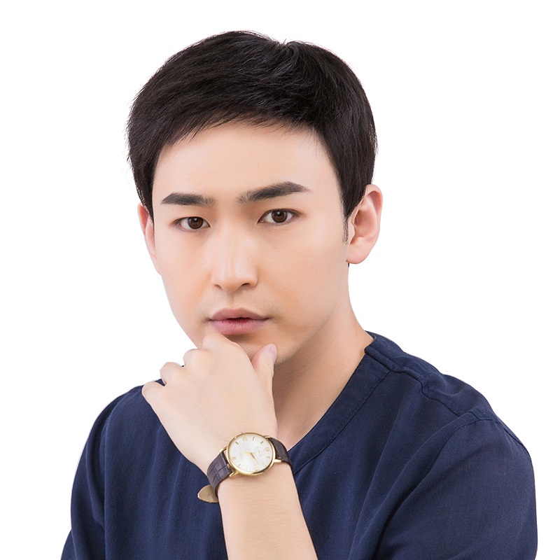 วิกผมผู้ชายผมสั้นผมจริงวัยกลางคนและผู้สูงอายุเต็มรูปแบบสไตล์เส้นผมจริงรุ่นเกาหลีหล่อส่งพ่อวิกผม