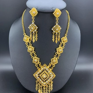 ใส่ Thai jewelry set dance show wedding bride dress earring clip diamond silver gold necklace sets