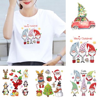 HOT_ แพทช์คริสต์มาสการ์ตูน Santa Claus Snowman Iron-On Applique ตกแต่งเสื้อผ้าน่ารัก Applique สติ๊กเกอร์การถ่ายเทความร้อนสำหรับเสื้อยืด