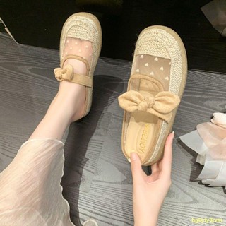 🎾Hot sale#🏄รองเท้าแตะและรองเท้าแตะสตรีฟางทอ Baotou ด้านล่างแบนด้านล่างหนารองเท้าชาวประมงตาข่าย