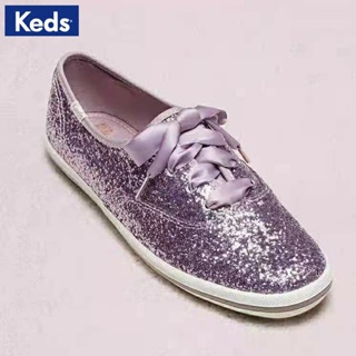 Bling~keds Katespade รองเท้าลําลอง ส้นแบน ประดับเลื่อม สีม่วง สไตล์ฝรั่งเศส