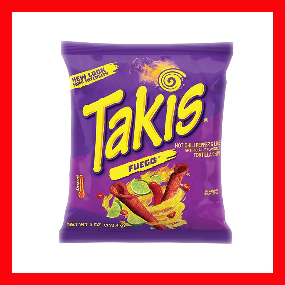 Takis Fuego Hot Chili Pepper & Lime Tortilla Chips 4 oz ขนม ขนมแท่ง ขนมข้าวโพด  (ห่อใหญ่ 113g)