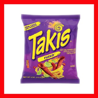 Takis Fuego Hot Chili Pepper &amp; Lime Tortilla Chips 4 oz ขนม ขนมแท่ง ขนมข้าวโพด  (ห่อใหญ่ 113g)