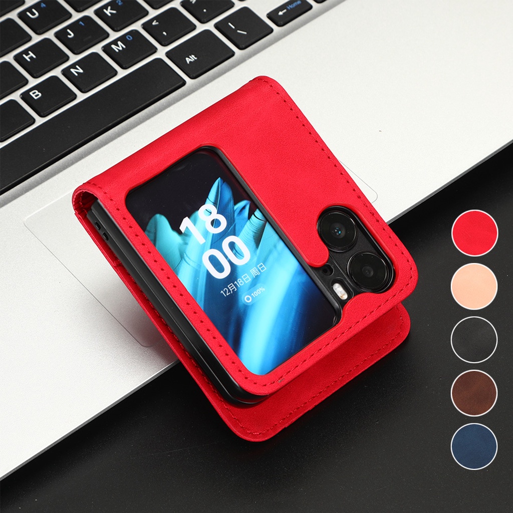 เคส Case for OPPO Find N2 Flip โทรศัพท์มือถือหนัง PC แข็ง ฝาพับ พร้อมช่องใส่บัตร กันกระแทก สําหรับ Flip Leather Case Fold Cover With Card Slot Holder Pocket Hard PC Bumper Shell Mobile Phone Case Cover Casing ซองมือถือ