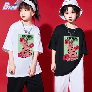 Bxpb เสื้อยืดแขนสั้นลําลอง ผ้าฝ้าย ทรงหลวม พิมพ์ลายการ์ตูนเสือ คุณภาพสูง แฟชั่นฤดูร้อน สําหรับเด็กผู้ชาย ผู้หญิง อายุ 3-15 ปี ใส่ได้ 110 ปี