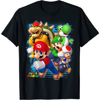 Paradise Super Mario Luigi เสื้อยืดพ่นสี Bowser สีฟ้าน้ำทะเล