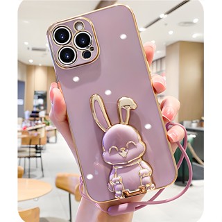 เคสโทรศัพท์มือถือ ลายกระต่ายเสี้ยวน่ารัก พร้อมขาตั้ง สําหรับ iPhone 7 8 Plus XR XS X Max