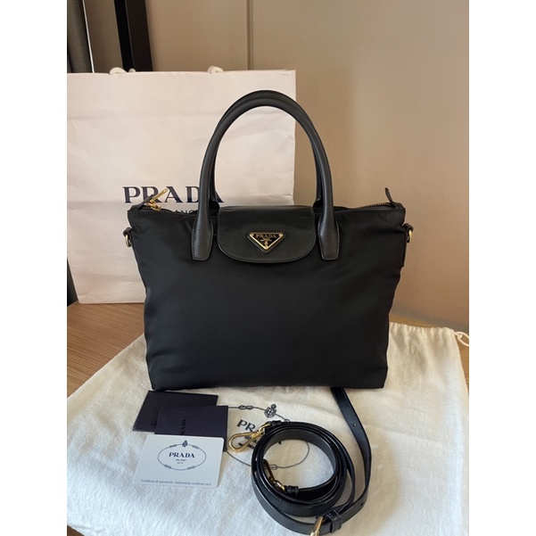 Prada Tessuto Nylon สีดำ nero size 11” ขนาดนิยม