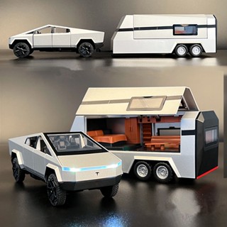 โมเดลรถพ่วงโลหะ 1:32 Tesla Cybertruck Pickup Trailer ของเล่นสําหรับเด็ก