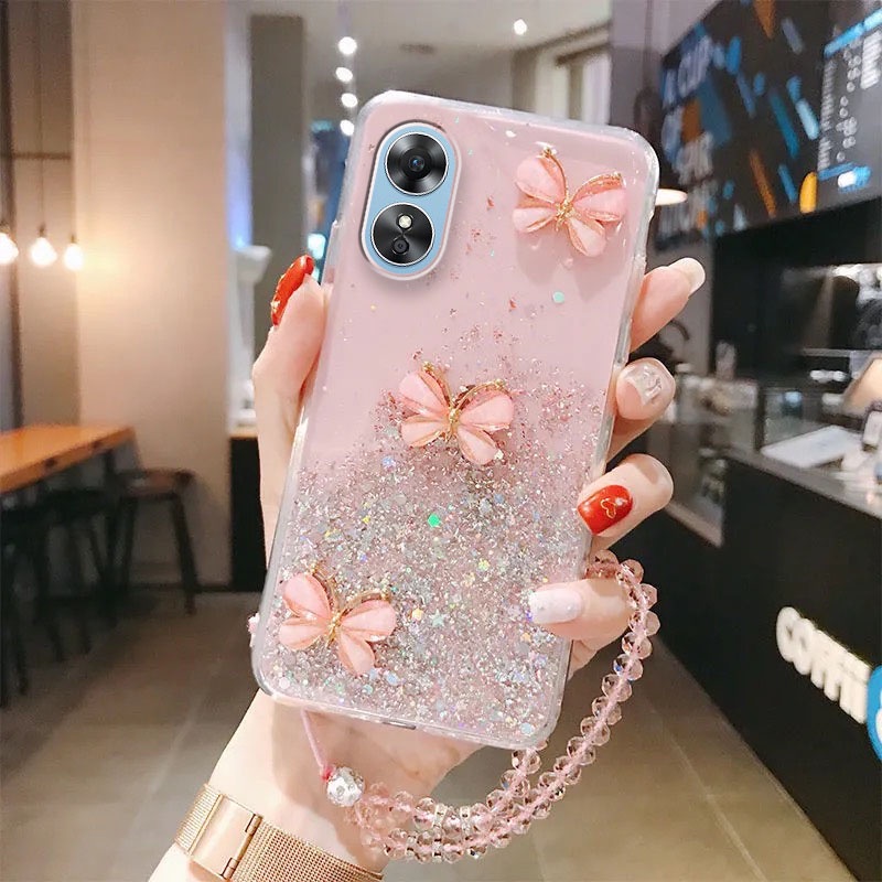 เคสโทรศัพทสําหรับ OPPO A18 A38 A60 A58 A78 A79 A98 A17K A77S A57 2022 A77 A96 A95 A76 A74 A16 A15 A15S Reno 11F 11 10 8T 8 Pro 5G หรูหราผีเสือนุมกันกระแทกปกหลัง