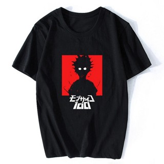 เสื้อเชิ้ตแขนสั้น ไม่ต้องรีด 2020 Mob Psycho 100 เสื้อยืดลําลองสําหรับผู้ชายผ้าฝ้ายแขนสั้นพิมพ์ลายสีดํา