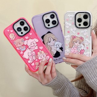 Mikko แมว สาว Casetify เคส iPhone For 14 13 Pro Max 12 11 Pro Max Case ใหม่ TPU ขอบสี เรียบง่าย โปร่งใส ป้องกันการหล่น ซิลิกาเจล นุ่ม เคสไอโฟน