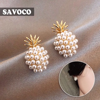 Savoco ต่างหูสตั๊ด เงิน 925 จี้รูปสับปะรด ประดับมุก เครื่องประดับแฟชั่น สไตล์วินเทจ สําหรับผู้หญิง SE084