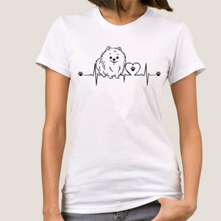 [100% Cotton] เสื้อยืด พิมพ์ลายสุนัข Pomeranian Heartbeat Jack Simpson Shih Tzu เหมาะกับของขวัญวันเกิด สําหรับผู้หญิง