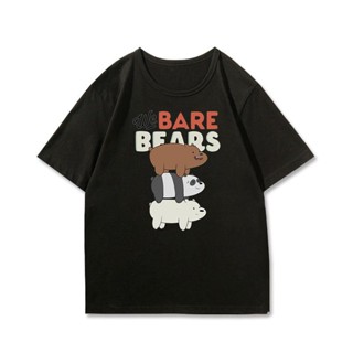 การ์ตูน⊕We Bare Bears INS เสื้อยืดแขนสั้นสุดฮอต We Bare Bears เสื้อยืดพิมพ์ลายอนิเมะเทรนด์แขนสั้น