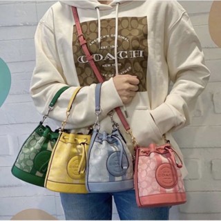 NEW Coach #C8322 Mini Dempsey Bucket Bag จีบมินิ ผ้าลาย C ขอบหนัง สีเหลือง