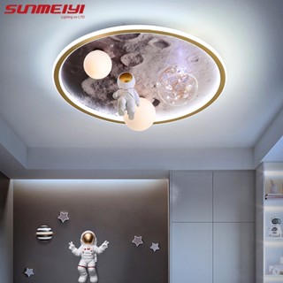 Sunmeiyi โคมไฟเพดาน Led ลายการ์ตูนนักบินอวกาศ สีเทา สไตล์โมเดิร์น สําหรับห้องนอนเด็ก