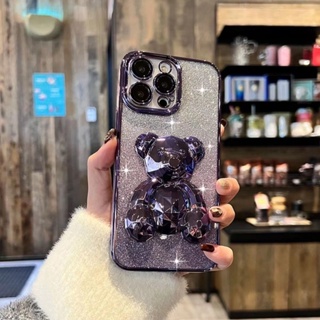 【Geometric crystal bear/Purple】เคส compatible for iPhone 11 12 pro 13 14 pro max case soft case