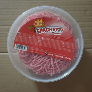 เยลลี่เส้นสปาเกตตี้รสสตรอเบอร์รี่เปรี้ยวจี๊ดดด Fun Spaghetti Sour Strawberry Jelly Canndy 300g.