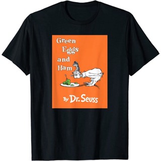 Frogg0-Shop เสื้อยืดผู้ชาย เสื้อยืดครอปเสื้อยืด พิมพ์ลาย Dr. เสื้อยืด พิมพ์ลาย Seuss Green Eggs and Ham BookS-5XL